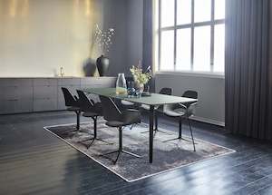 Indoor Dining Chairs: HOUE - FALK Indoor Dining Armchair with Padded Seat with black powder-coated metal column leg