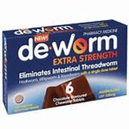 Products: De-Worm 500mg 6 Tablets Chocolate