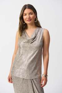 Top: 251081 Foil Knit Sleeveless Cowlneck