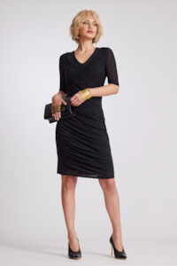 Paula Ryan Collection: 8919 Curved Seam Rouched Mesh Dress