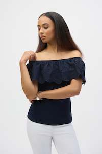 252134 Off-Shoulder Silky Knit & Lace Top