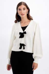 Frank Lyman: 246224U Winter White Plush Rayon Blend Bow Cardigan