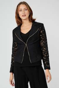 251268 Gold Zip Hook Front Lace Sleeve Biker Jacket