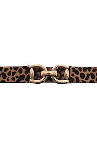 A25306 Gold Buckle Tan Cheetah Stretch Belt