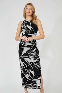 251343 Shaped Side Gather Knee Split Mesh Dress