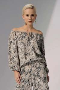 252241 Animal Print Off-Shoulder Blouse