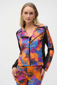 252919 Scuba Print Zip Panel Biker Jacket