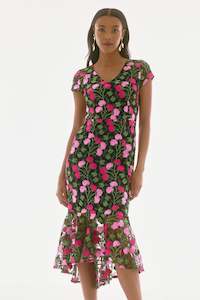 251762 Floral Mesh Shaped Tail Dress