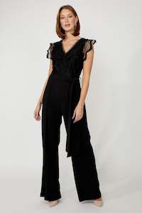 256821 Formal V-neck Lace Trim Jumpsuit