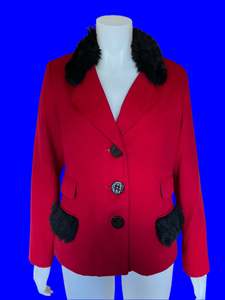 Products: World $$$$ Riding Jacket Vibrant Red With Fur Trim - Size: M