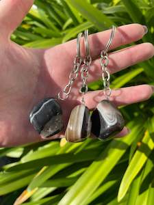 Keyrings: Black Agate Tumbled Crystal Keyring