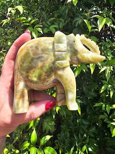 Carved Shapes Animals: Banded Calcite Elephant Large E