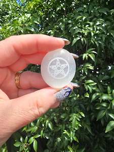 Selenite Mini Palm Stone | Wicca Pentacle