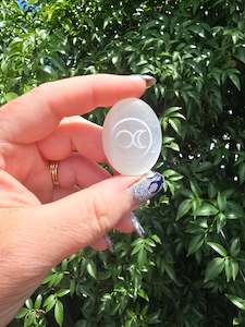 Selenite Mini Palm Stone | Wicca Horned God