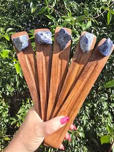 Incense Sage Other: Sodalite Rough | Wooden Incense Holder