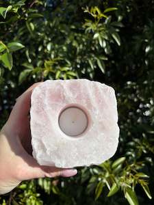 Spell Candles Holders: Rose Quartz Rough Candle Holder B