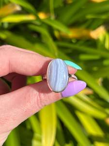 Jewellery: Blue Lace Agate | Polished Sterling Silver Adjustable Ring B