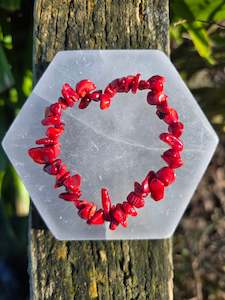Red Coral Crystal Chip Bracelet