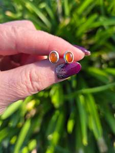 Earrings: Carnelian | Polished Sterling Silver Stud Earrings Oval 8mm