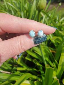 Earrings: Larimar | Polished Sterling Silver Stud Earrings Oval 8mm