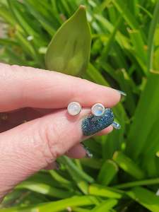Rainbow Moonstone | Polished Sterling Silver Stud Earrings 6 mm