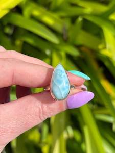 Larimar | Polished Sterling Silver Adjustable Ring C