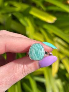 Rings: Amazonite | Rose Cut Sterling Silver Adjustable Ring A