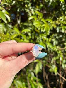 Rainbow Moonstone | Rose Cut Sterling Silver Adjustable Ring A