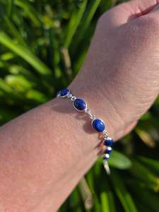 Chain Bracelets Necklaces: Lapis Lazuli Oval | Polished Sterling Silver Adjustable Bracelet E