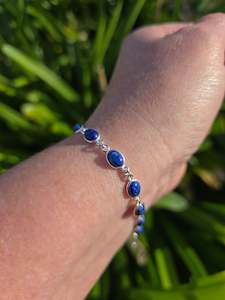 Lapis Lazuli Oval | Polished Sterling Silver Adjustable Bracelet D