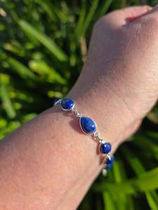 Chain Bracelets Necklaces: Lapis Lazuli Teardrop | Polished Sterling Silver Adjustable Bracelet A