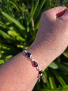 Chain Bracelets Necklaces: Garnet Teardrop | Polished Sterling Silver Adjustable Bracelet B