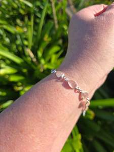 Chain Bracelets Necklaces: Rose Quartz Teardrop | Polished Sterling Silver Adjustable Bracelet B