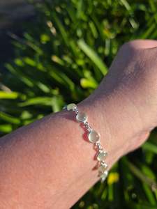Prehnite Round | Polished Sterling Silver Adjustable Bracelet E