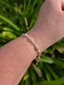Rhodochrosite Teardrop | Polished Sterling Silver Adjustable Bracelet A