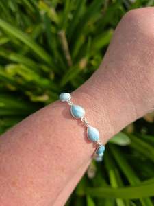 Chain Bracelets Necklaces: Larimar Teardrop | Polished Sterling Silver Adjustable Bracelet G