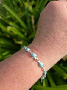 Larimar Teardrop | Polished Sterling Silver Adjustable Bracelet E