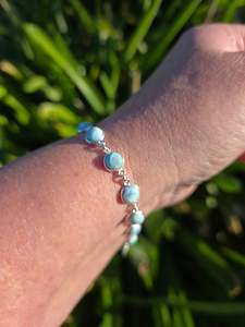 Larimar Round | Polished Sterling Silver Adjustable Bracelet B