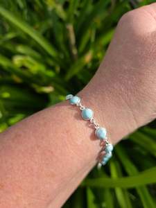 Larimar Round | Polished Sterling Silver Adjustable Bracelet A