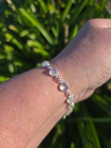 Rainbow Moonstone Round | Polished Sterling Silver Adjustable Bracelet F