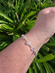 Rainbow Moonstone Oval | Polished Sterling Silver Adjustable Bracelet D