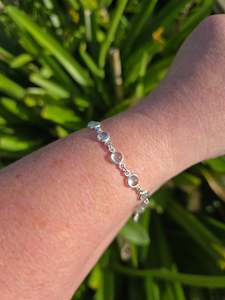 Chain Bracelets Necklaces: Blue Topaz Round | Polished Sterling Silver Adjustable Bracelet D