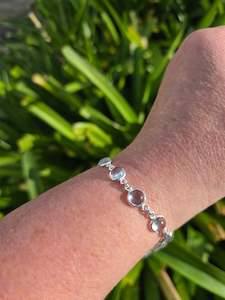 Blue Topaz Round | Polished Sterling Silver Adjustable Bracelet C