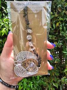 Smoky Quartz | Angel Wing Heart Sun Catcher