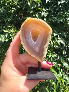 Geode Caves: Natural Agate Geode On Metal Stand E