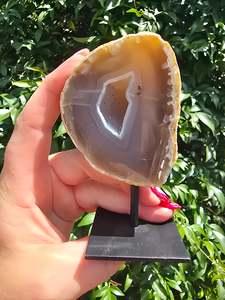 Natural Agate Geode On Metal Stand A