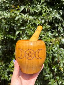 Homewares: Wooden Moon Phase Pestle & Mortar