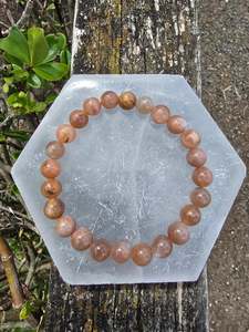 Peach Moonstone | Round Bead Bracelet