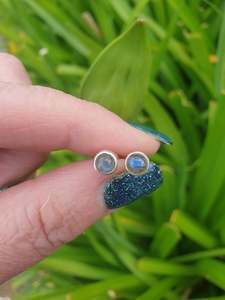 Earrings: Labradorite | Polished Sterling Silver Round Stud Earrings 5mm