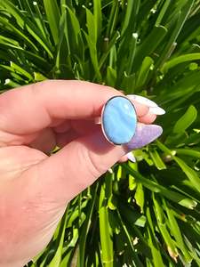 Rings: Blue Opal | Polished Sterling Silver Adjustable Ring A